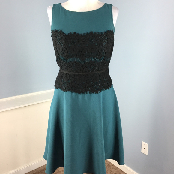 LOFT Dresses & Skirts - Ann Taylor LOFT Green Black Lace A Line Xs 2 dress